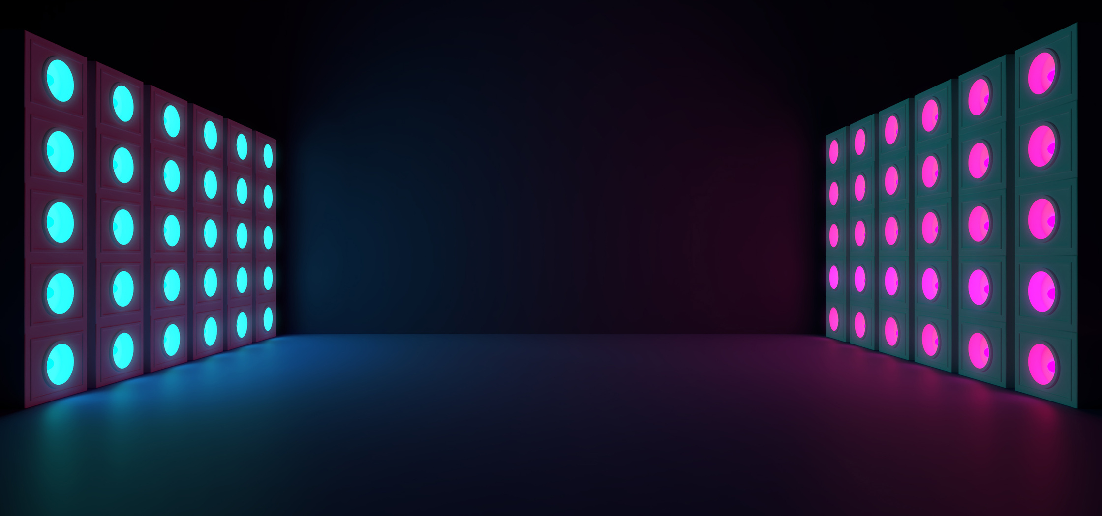 Abstract Neon Light Floating on Podium Cyberpunk Concept